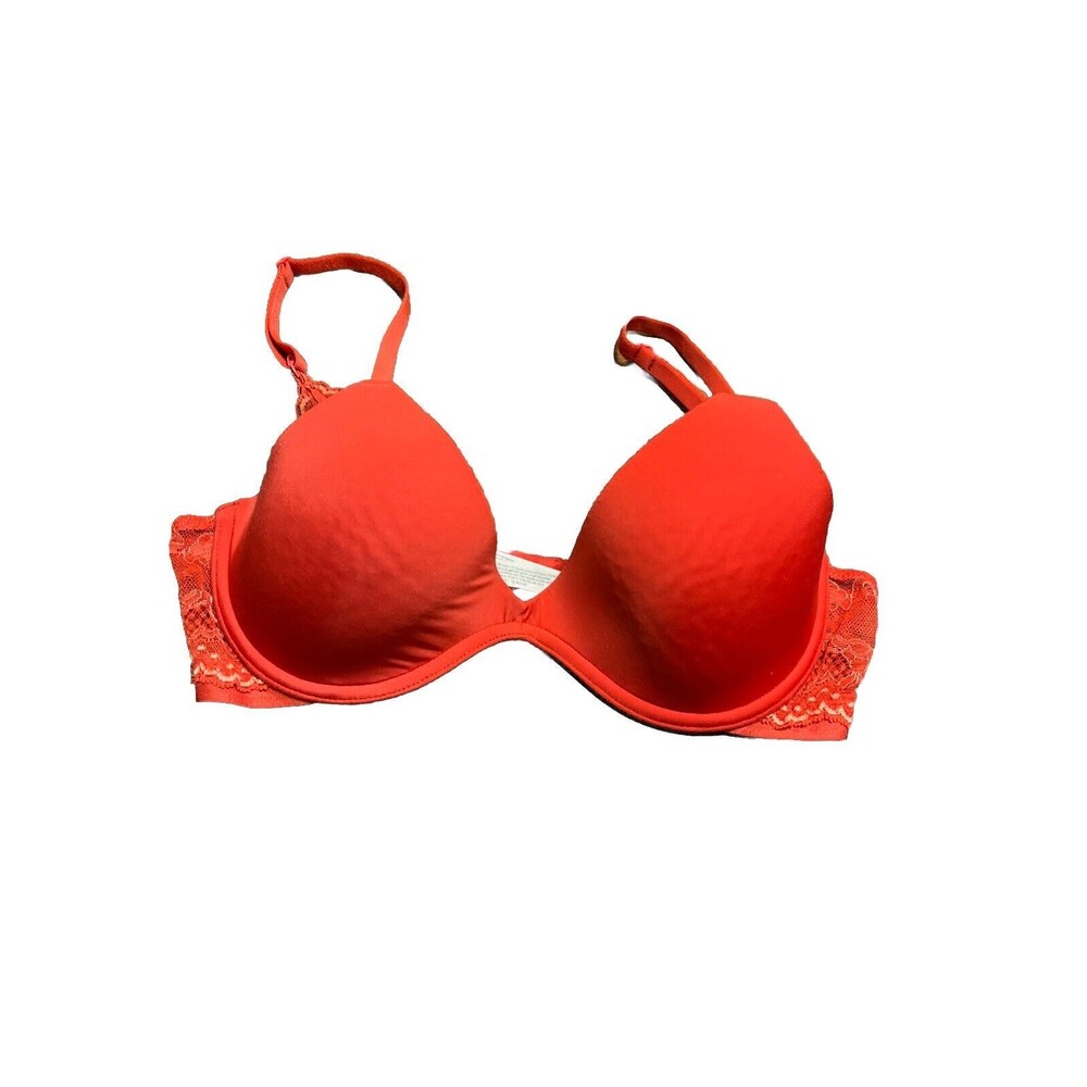On Gossamer Women's Bra 34C Push-up Red Lace Accent
